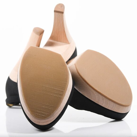 Lanvin Satin Wooden Heel Platform Ankle Strap Pumps - Size 39 - Picture 7 of 9